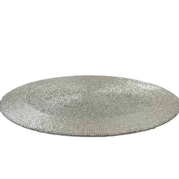 TIRAMISU Hand Beaded Placemat 15in Metallic SILVER Holiday Glam Decor New - Picture 13 of 14